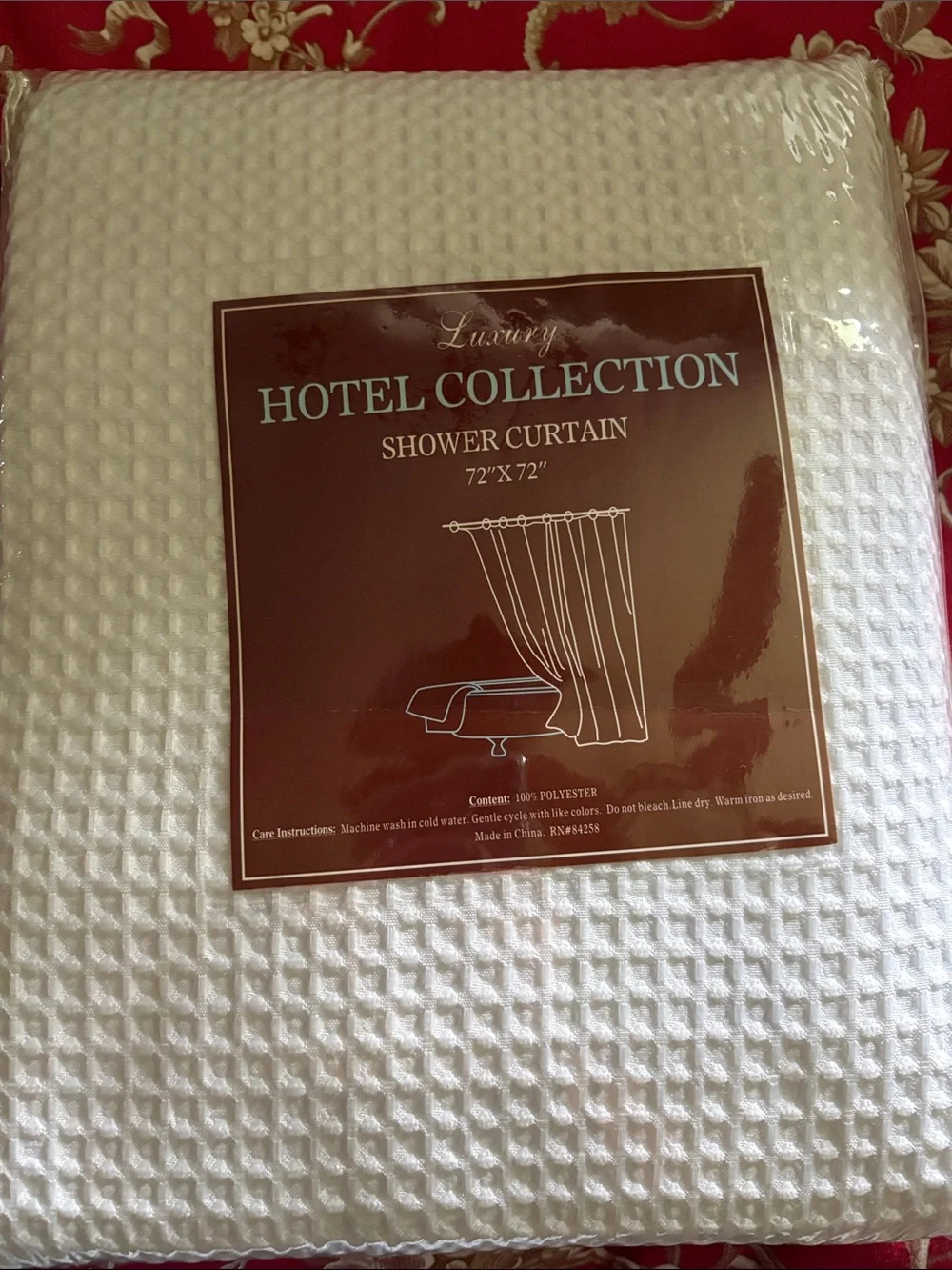 New in zipper bag -Hotel Collection White Waffle-Texture Shower Curtain.